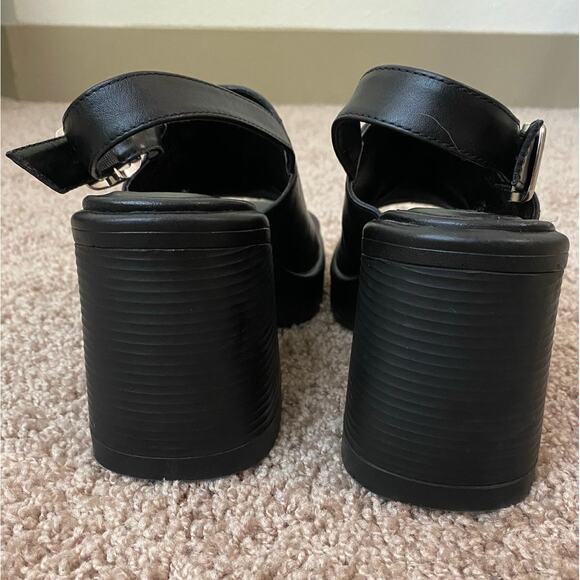 Steve Madden Leather Forza Sandal US 7 Black Block Heel Slingback Chunky Y2K - Picture 5 of 12